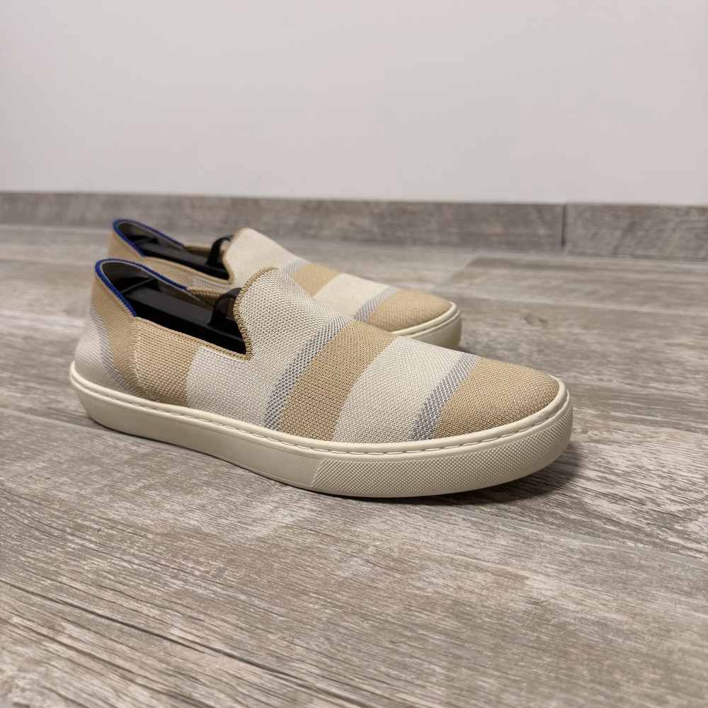 Rothy's The Sneaker Women's Size US 9.5 Tan Birch Stripe Round Toe Slip On Shoes